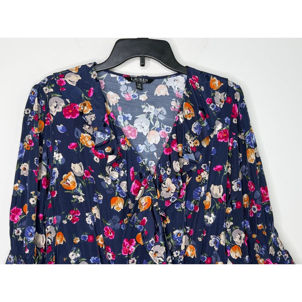 Lauren Ralph Lauren Shianete Floral Faux-Wrap Peplum Blouse Navy Floral Women L - Picture 4 of 14